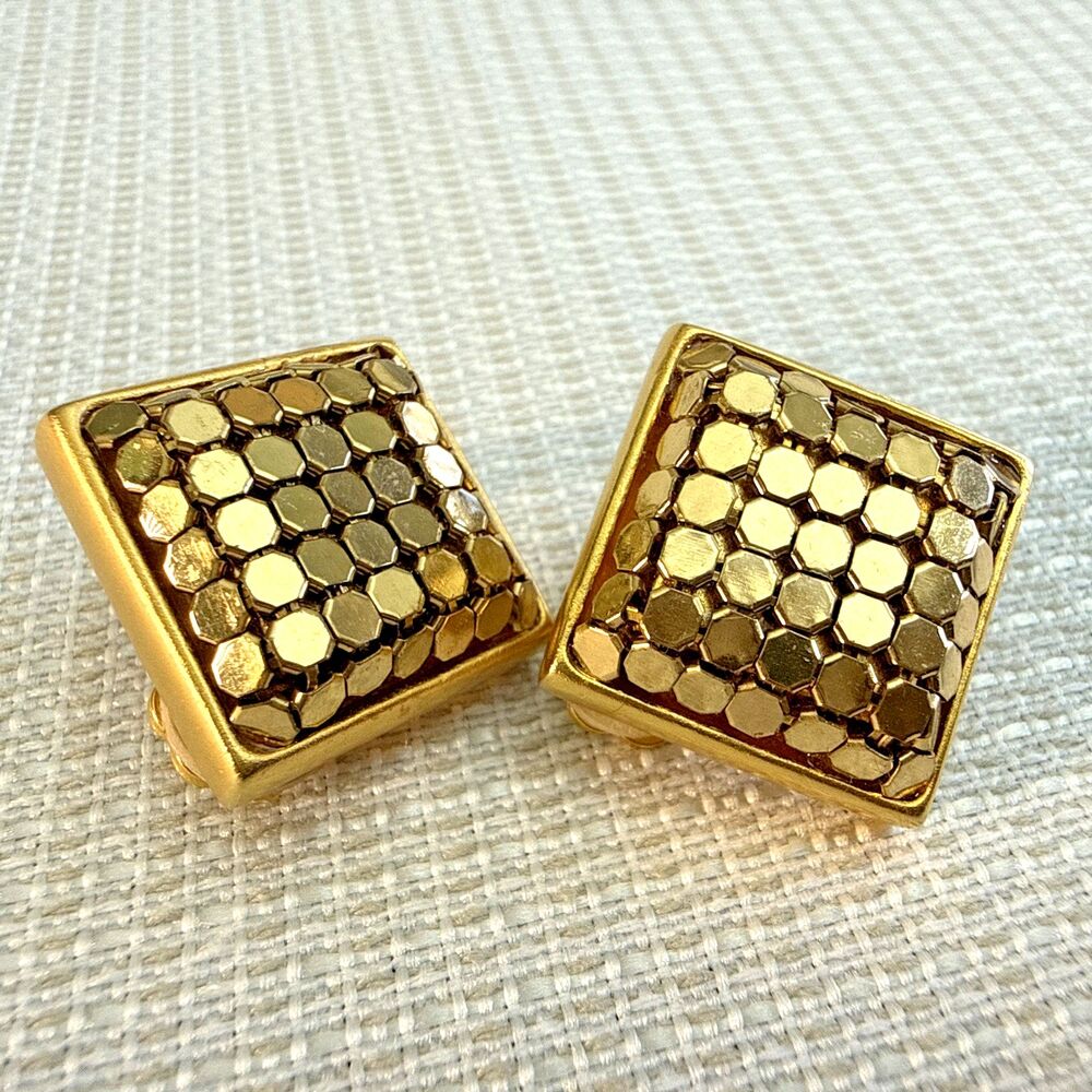 Carlisle Vintage Square Gold Tone Clip-On Earrings - High Quality Sophistication